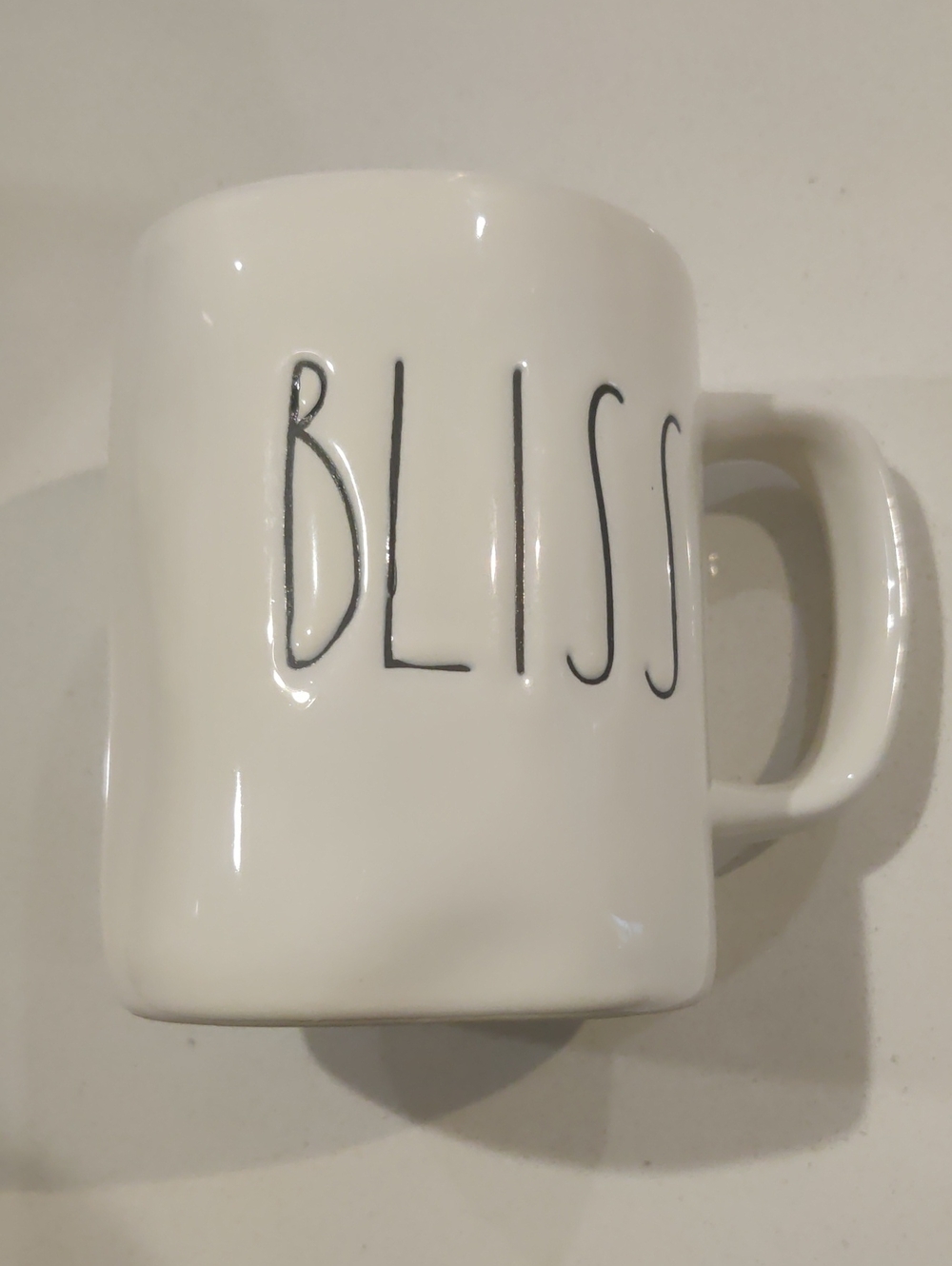 Rae Dunn Ceramic White Mug Black LL With Navy Blue Interior "Bliss" Mug...